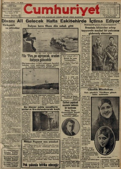 TARİHTE BUG&Uuml;N: 96 YIL &Ouml;NCEKİ CUMHURİYET GAZETESİ-16 Haziran 1929