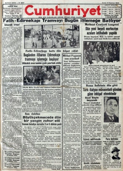 TARİHTE BUG&Uuml;N: 96 YIL &Ouml;NCEKİ CUMHURİYET GAZETESİ-21 Haziran 1929