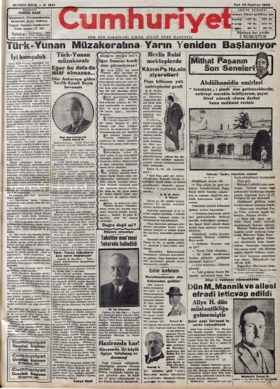TARİHTE BUG&Uuml;N: 96 YIL &Ouml;NCEKİ CUMHURİYET GAZETESİ-25 Haziran 1929