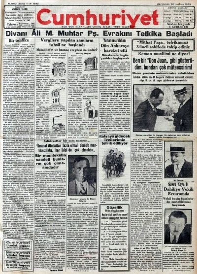 TARİHTE BUG&Uuml;N: 96 YIL &Ouml;NCEKİ CUMHURİYET GAZETESİ-26 Haziran 1929