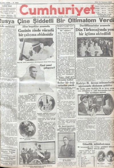 TARİHTE BUG&Uuml;N: 96 YIL &Ouml;NCEKİ CUMHURİYET GAZETESİ-16 Temmuz 1929
