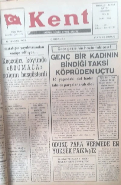 KİLİS'TE TARİHTE BUG&Uuml;N: 53 YIL &Ouml;NCEKİ KİLİS KENT GAZETESİ-19 Temmuz 1972