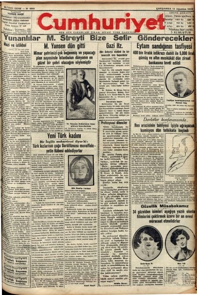 TARİHTE BUG&Uuml;N: 96 YIL &Ouml;NCEKİ CUMHURİYET GAZETESİ-14 Ağustos 1929