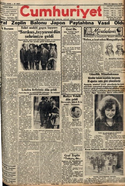 TARİHTE BUGÜN: 96 YIL ÖNCEKİ CUMHURİYET GAZETESİ-20 Ağustos 1929