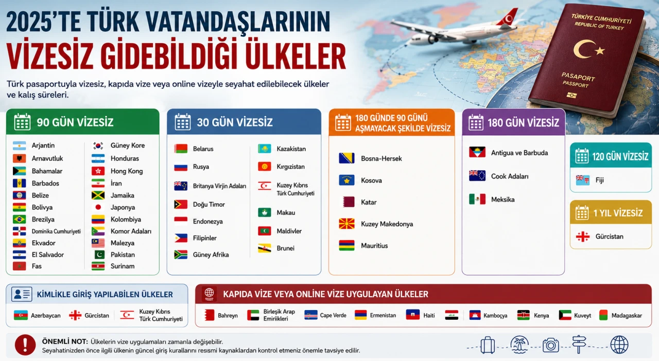 2025&rsquo;te T&uuml;rk Vatandaşlarının Vizesiz Gidebildiği &Uuml;lkeler A&ccedil;ıklandı