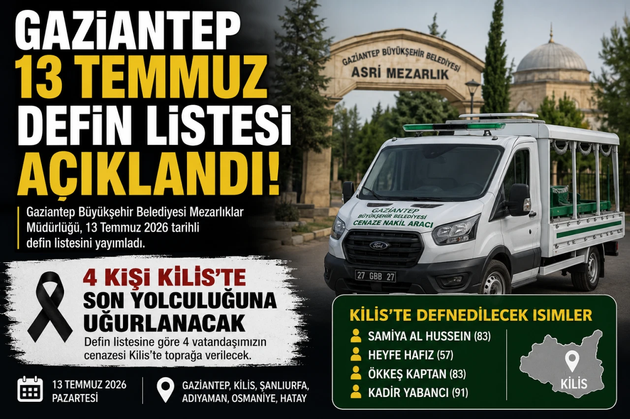 Gaziantep 13 Temmuz Defin Listesi A&ccedil;ıklandı: 4 Kişi Kilis&rsquo;te Son Yolculuğuna Uğurlanacak