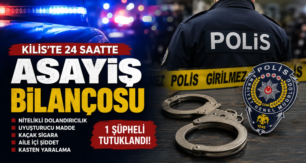 Kilis'te 24 Saatte Asayiş Bilan&ccedil;osu: Dolandırıcılık, Uyuşturucu, Ka&ccedil;ak Sigara ve Aile İ&ccedil;i Şiddet Olayları