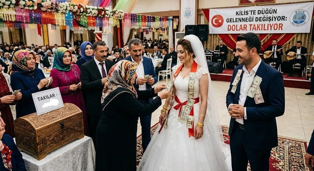 Kilis'te D&uuml;ğ&uuml;n Geleneği Değişiyor Altın Yerine Dolar Takılıyor