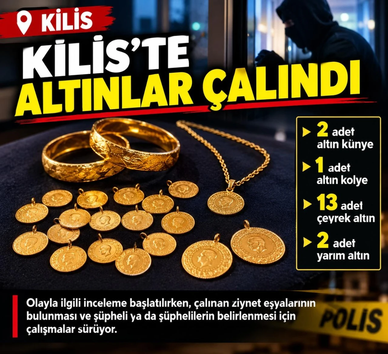 Kilis&rsquo;te Evden Altın Hırsızlığı İddiası: Temizliğe Gelen Şahıstan Ş&uuml;phelendi
