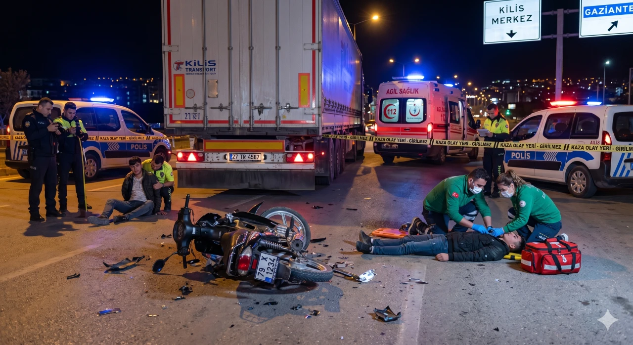 Kilis'te motosiklet ile tır &ccedil;arpıştı: 1'i Ağır 2 Yaralı