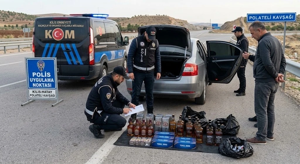 Polateli Kavşağı&rsquo;nda Ka&ccedil;ak&ccedil;ılık Operasyonu: Ara&ccedil;tan Viski &Ccedil;ıktı