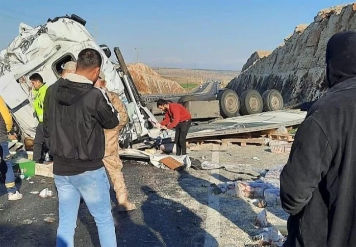 Seyir halindeki gıda yüklü tır devrildi