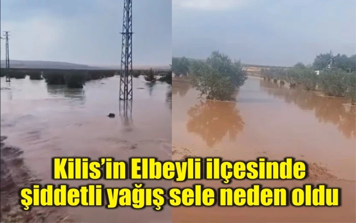 Kilis’in Elbeyli ilçesinde şiddetli yağış sele neden oldu