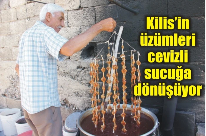 Kilis’in üzümleri cevizli sucuğa dönüşüyor