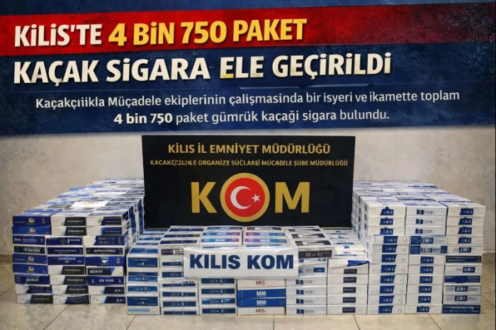 Kilis&rsquo;te 4 bin 750 paket ka&ccedil;ak sigara ele ge&ccedil;irildi