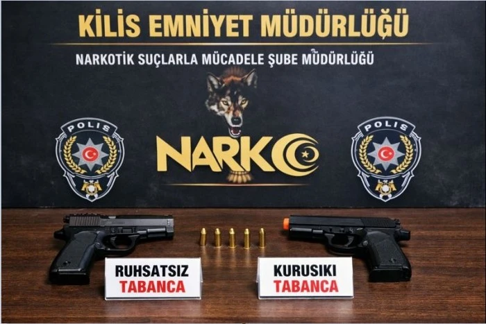 Kilis&rsquo;te iki ş&uuml;pheliden ruhsatsız tabanca ve kurusıkı tabanca &ccedil;ıktı