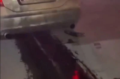 Araç pert! Benzin istasyonuna giren aracın altı mazgala çarptı