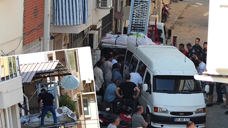 Aydın Nazilli’de 310 kiloluk cenaze pencereden kurulan eşya asansörüyle indirildi
