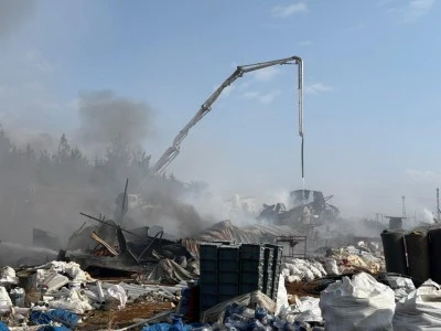 Gaziantep Nurdağı İlçesinde inşaat şantiyesinde yangın 