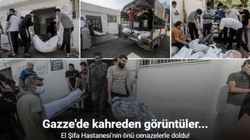 Gazze'deki El Şifa Hastanesi'nin önü cenazelerle doldu