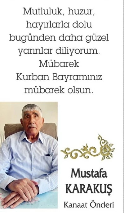 Hacı Mustafa Karakuş’tan Kurban Bayramı Mesajı