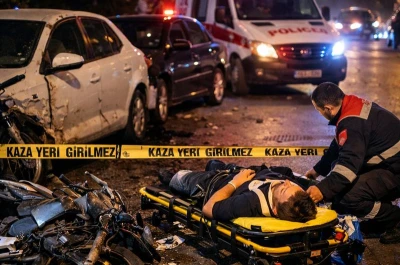 Kilis`te Alkoll&uuml; motosikletli, park halindeki 3 araca &ccedil;arptı