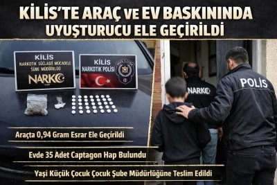 Kilis&rsquo;te Ara&ccedil; ve Ev Baskınında Uyuşturucu Ele Ge&ccedil;irildi