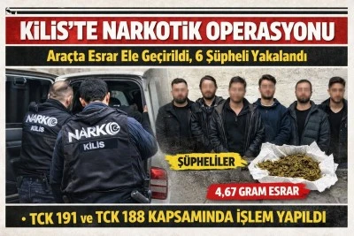 Kilis&rsquo;te Ara&ccedil;ta Esrar Operasyonu 6 Ş&uuml;pheli Yakalandı