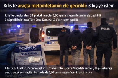 Kilis&rsquo;te ara&ccedil;ta metamfetamin ele ge&ccedil;irildi