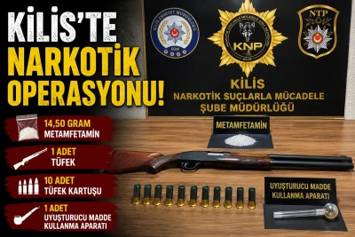 Kilis&rsquo;te Narkotik Operasyonu! Evden Metamfetamin ve T&uuml;fek &Ccedil;ıktı