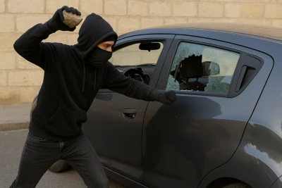 Kilis`te Park halindeki araca taşlı saldırı 