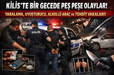 Kilis&rsquo;te Son 24 Saatte Polis Alarmı: Yaralama, Tehdit, Uyuşturucu ve Alkoll&uuml; Ara&ccedil; Operasyonları