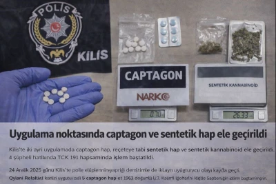 Kilis`te Uygulama noktasında captagon ve sentetik hap ele ge&ccedil;irildi
