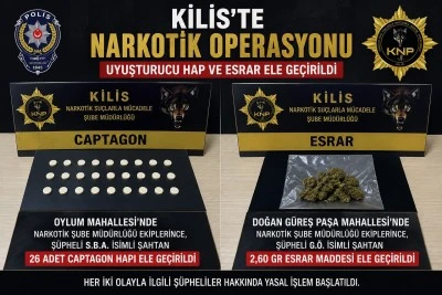 Kilis&rsquo;te Uyuşturucu Hap ve Esrar Ele Ge&ccedil;irildi 