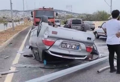 Kontrolden çıkarak savrulan otomobil ters döndü: 2 yaralı