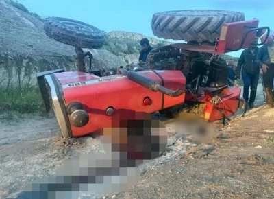 Şarampole devrilen traktörün altında kalan sürücü öldü