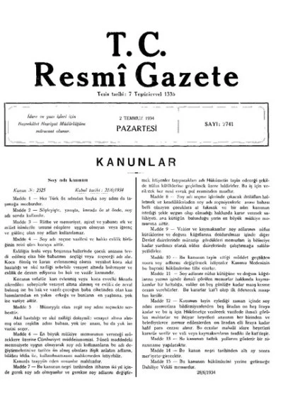 Tarihte Bug&uuml;n: 1935 &ndash; T&uuml;rkiye&rsquo;de Soyadı Kanunu y&uuml;r&uuml;rl&uuml;ğe girdi